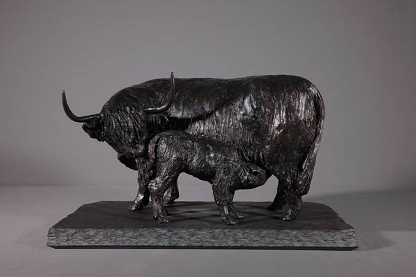 Highland Cow and Calf Sculpture