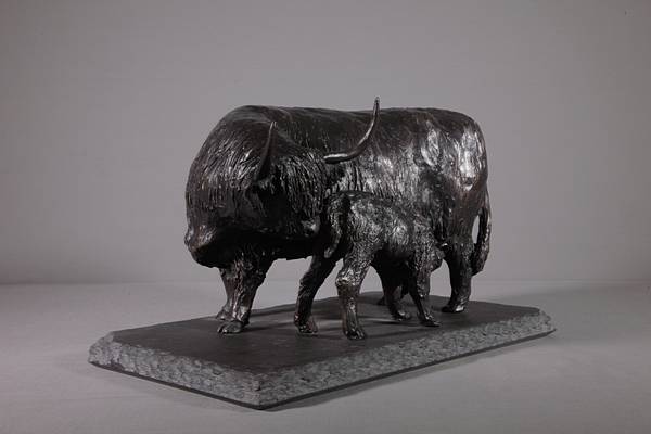 Highland Cow and Calf Sculpture