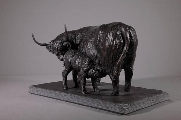 Highland Cow and Calf Sculpture